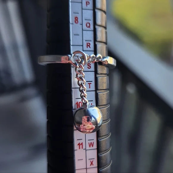 Handmade Sterling Silver 925 Ball Moveable Chain Ring Size 9 Modernist - Picture 5 of 6